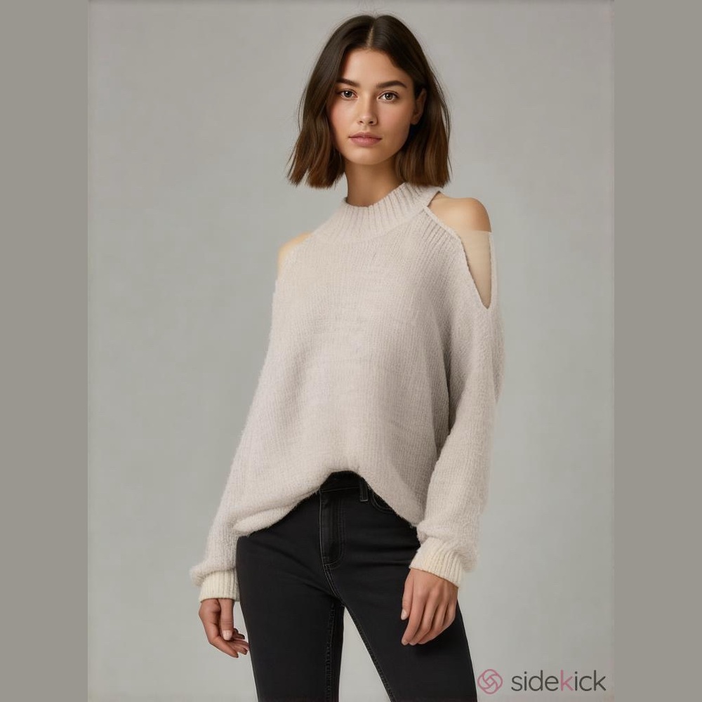 Mock Neck Open Shoulder Sweater